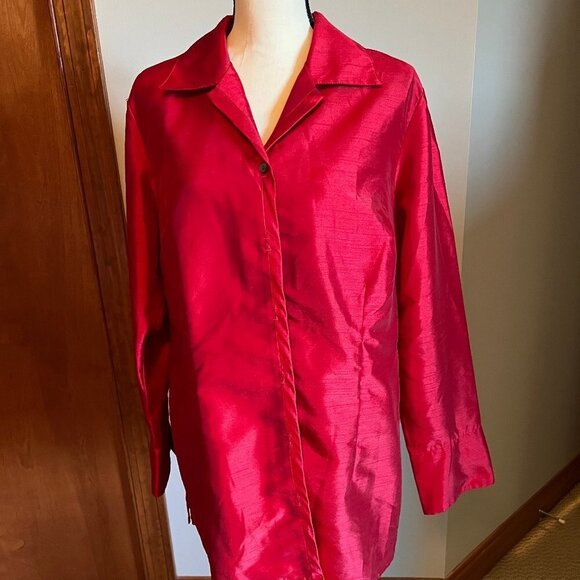 Lane Bryant Red Shimmer Women's Blouse w/ a jacket type look - Picture 1 of 6